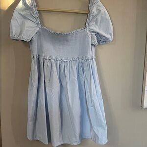 Aritzia Sun-Deh Best Hadley poplin puff sleeve blue baby doll mini dress large